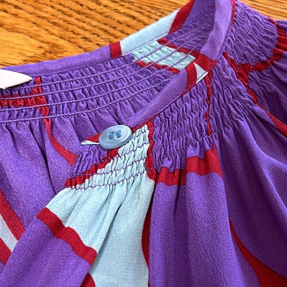 Tucker purple and red floral button front dress. Smocked neckline. Size Small. - Picture 4 of 14